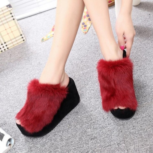 Dámské pantofle na platformě A2461 červená 35