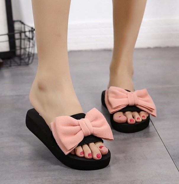 Dámské pantofle s mašlí růžová 39