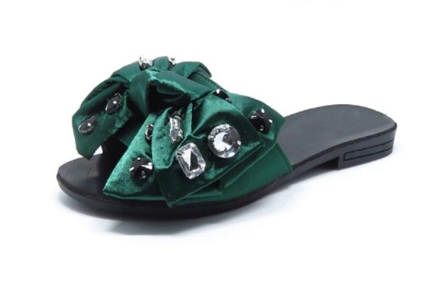Dámské pantofle s mašlí zelená 35