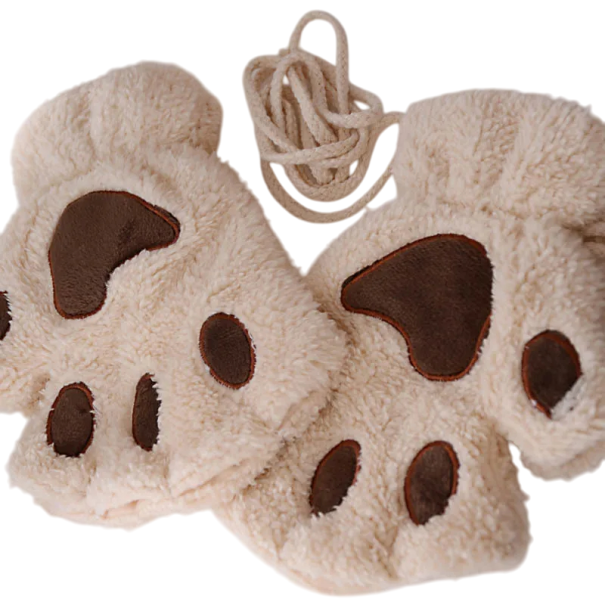 Dámské pletené palčáky Univerzální velikost Plyš Polyester Hřejivé zimní rukavice se vzorem kočičích tlapek Měkké pohodlné palčáky béžová