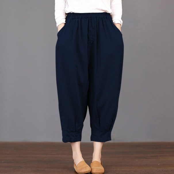 Dámské plus size kalhoty volné tmavě modrá S