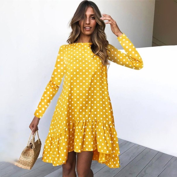 Dámské podzimní šaty s puntíky žlutá XL