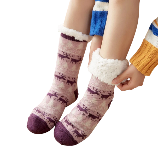 Dámské ponožky EU 35-42 Bavlna Polyester Teplé měkké ponožky s Vánočním motivem jelenů pohodlné prodyšné elastické zimní dámské ponožky fialová