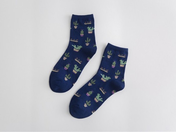Dámske ponožky s kaktusmi tmavo modrá