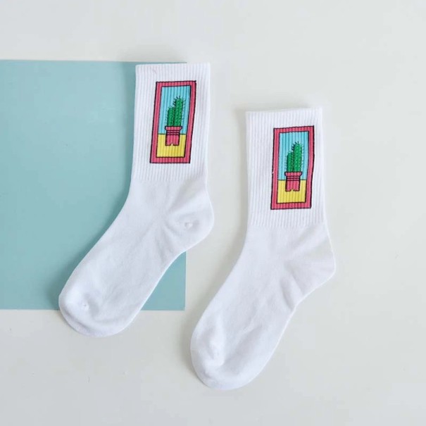 Dámske ponožky s kaktusom biela