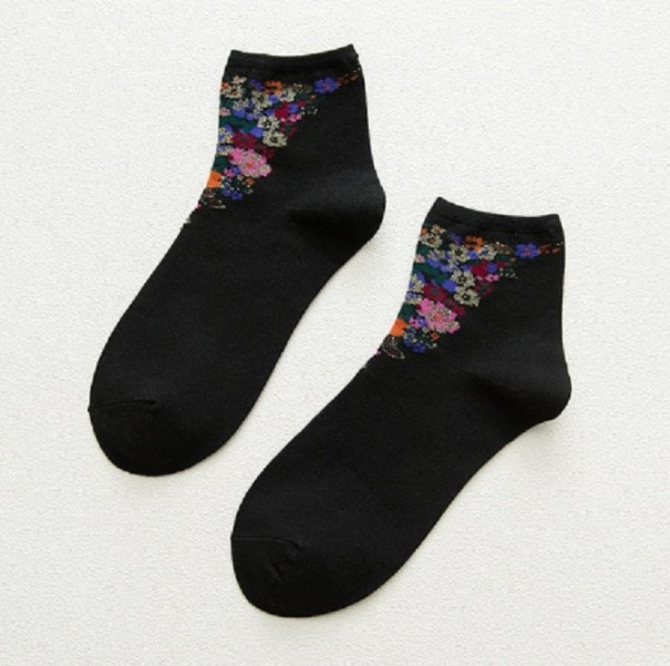 Dámské ponožky s květinami černá