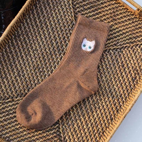 Dámske ponožky s mačičkami hnedá