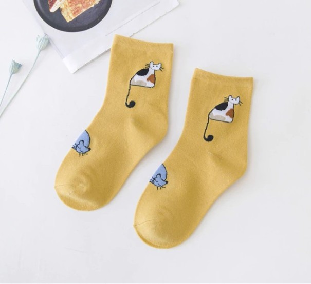 Dámske ponožky s mačkami žltá