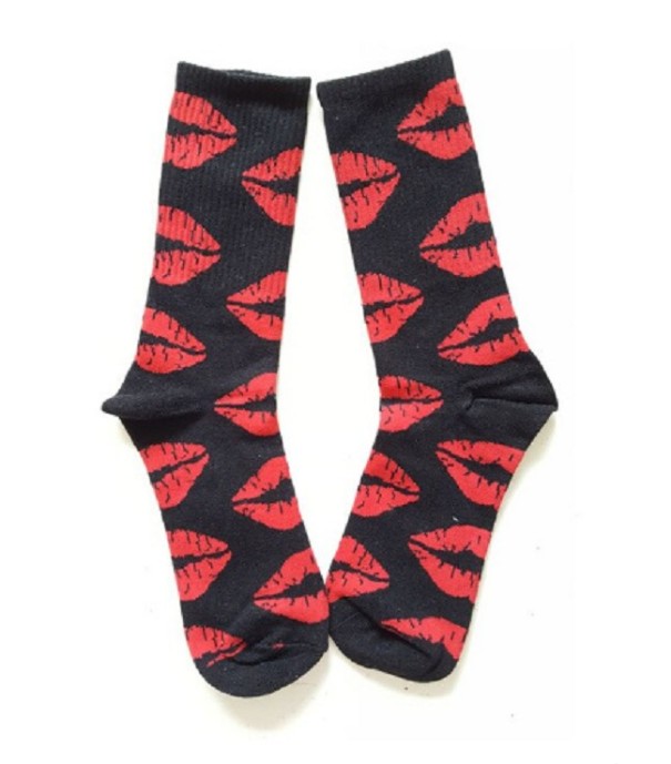 Dámske ponožky s potlačou pier čierna