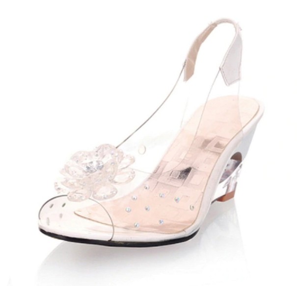 Dámske priehľadné lodičky s kvetinou biela 42