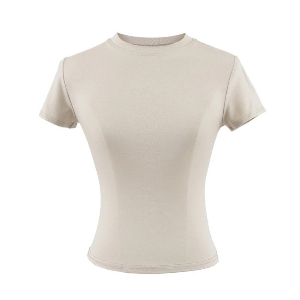 Dámské přiléhavé tričko s krátkým rukávem Jednoduchý kulatý výstřih Elegantní elastický top na běžné nošení Módní slim fit tričko béžova S Dámské přiléhavé tričko s krátkým rukávem Jednoduchý kulatý výstřih Elegantní elastický top na běžné nošení Módní slim fit tričko béžova S
