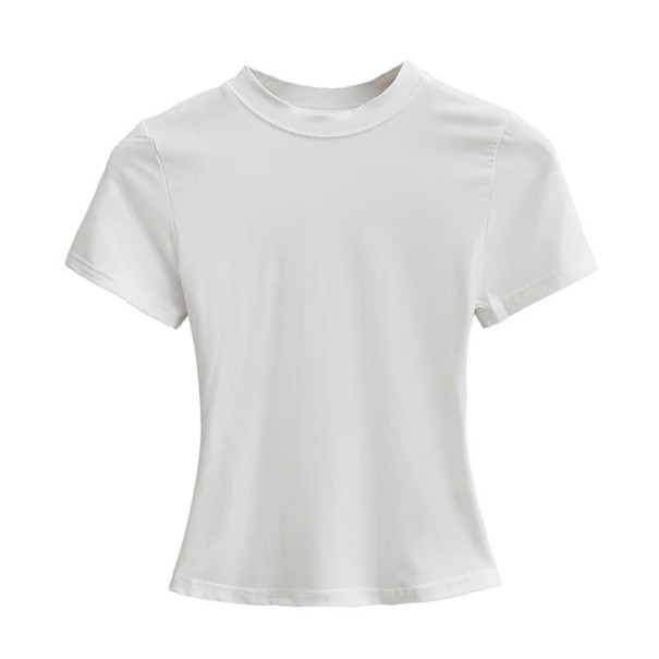 Dámské přiléhavé tričko s krátkým rukávem Jednoduchý kulatý výstřih Elegantní elastický top na běžné nošení Módní slim fit tričko bílá L