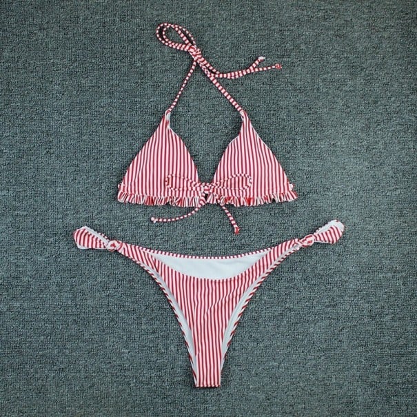 Dámské pruhované bikiny P520 červená L
