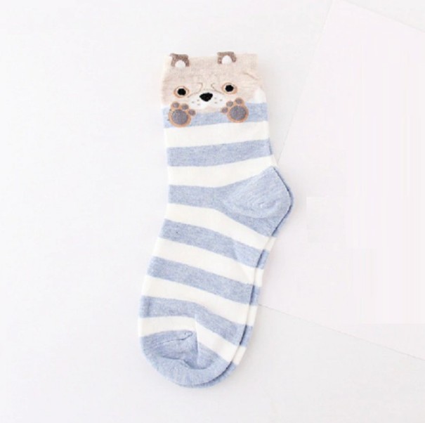 Dámske pruhované ponožky so zvieratkami svetlo modrá