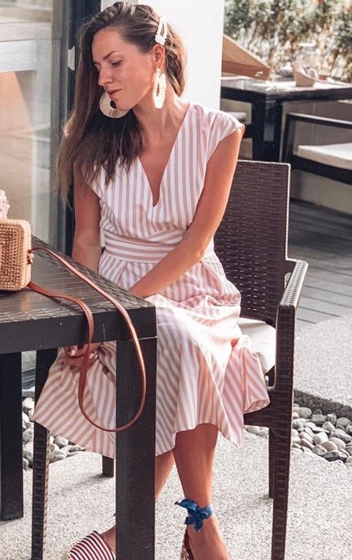 Dámske pruhované šaty bez rukávov ružová M