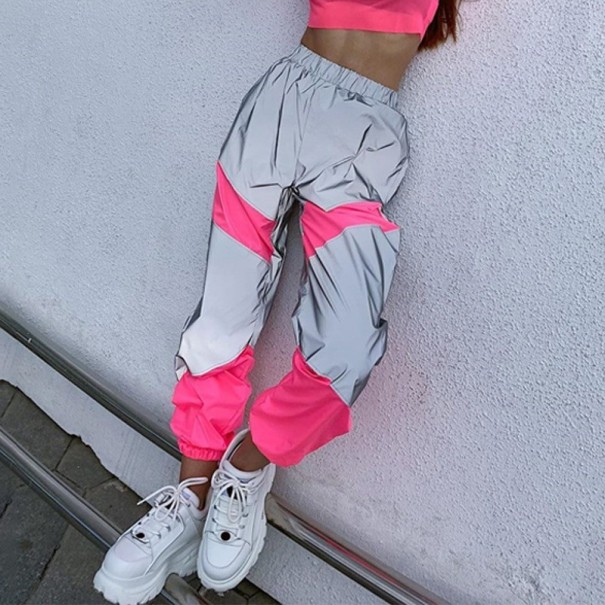 Dámske reflexné jogger nohavice tmavo ružová M