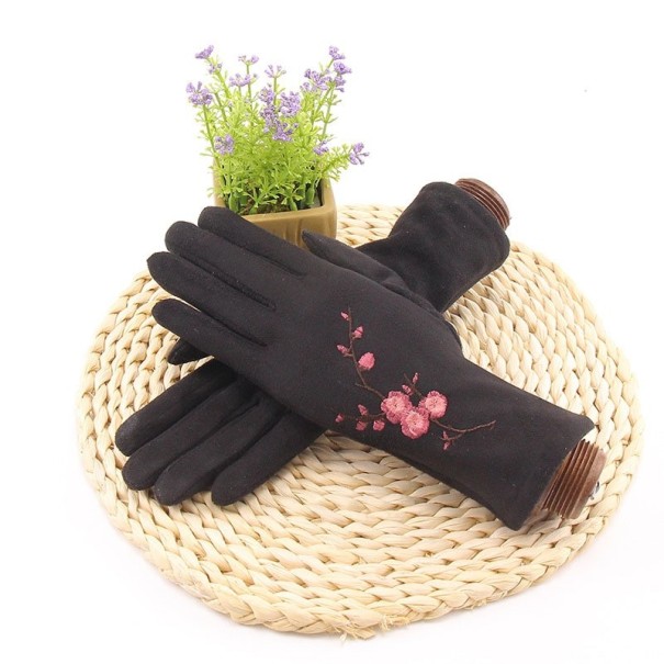 Dámske rukavice s kvetmi čierna