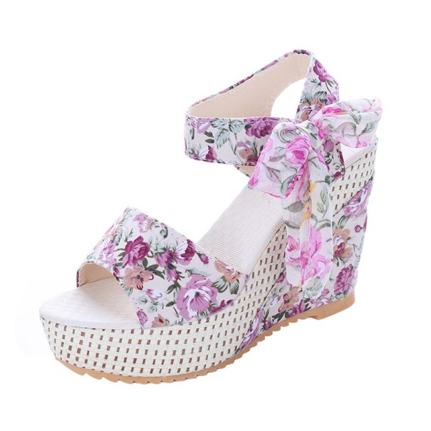 Dámské sandály na platformě s květinami růžová 40