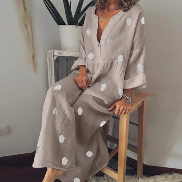 Dámske šaty s bodkami A2681 khaki 3XL