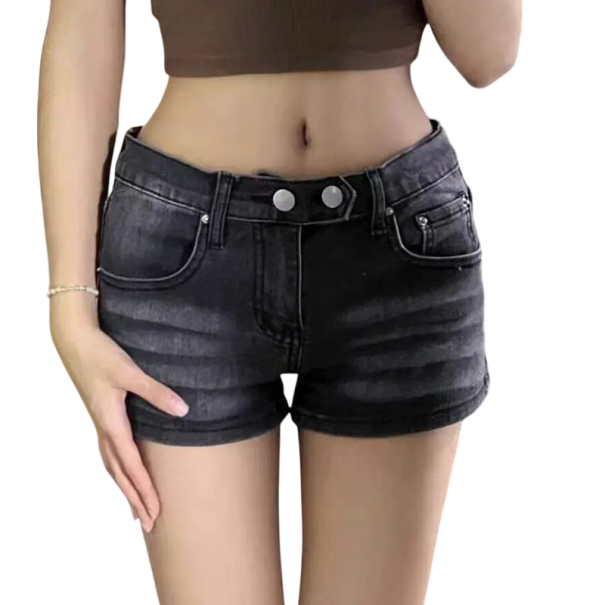Dámske šedé džínsové kraťasy s nízkym pásom Vintage letné mini šortky Slim strih Elastické krátke denim kraťasy pre voľný čas M
