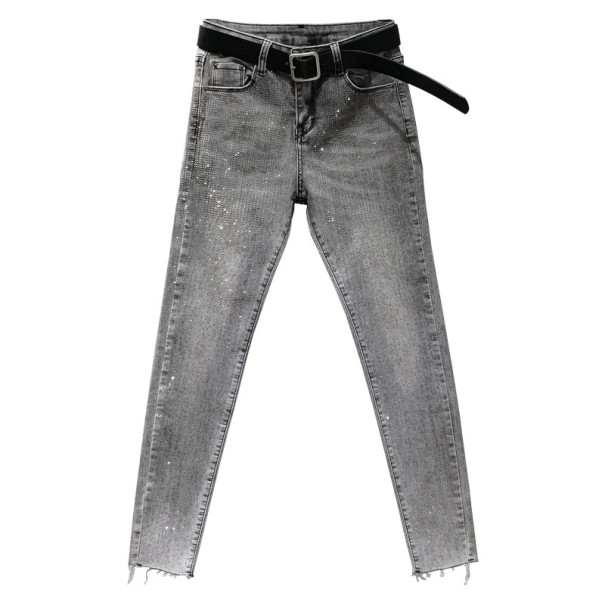 Dámske šedé džínsy s kamienkami 26