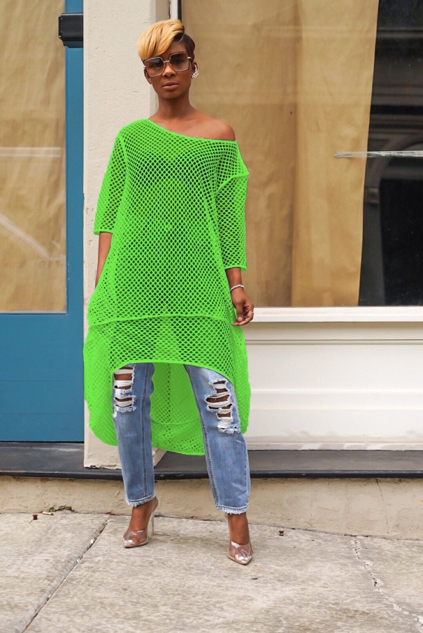 Dámské síťované midi šaty zelená L