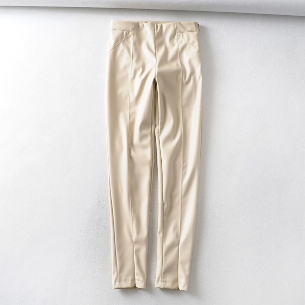 Dámské skinny kalhoty z umělé kůže A234 béžova S