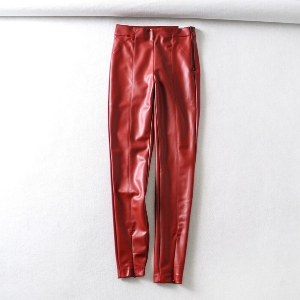Dámské skinny kalhoty z umělé kůže A234 vínová M