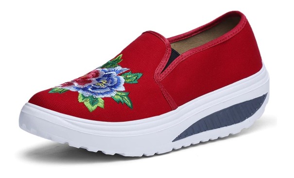 Dámske slip on tenisky s kvetinami J2404 červená 38