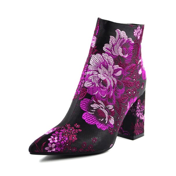 Dámské špičaté kotníkové boty s květinami 43
