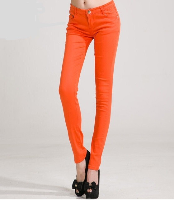 Dámske štýlové džínsy - Oranžové 28