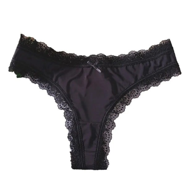 Dámske tanga s ozdobným krajkovým lemem a mašličkou hladké sexy spodné prádlo s minimálnym zadným dielom na každodenné nosenie čierna M