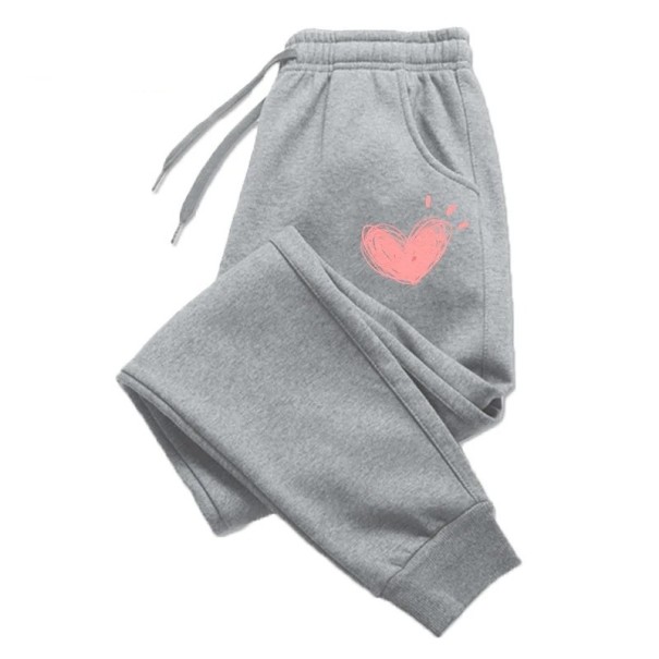 Dámské tepláky Jednobarevné s potiskem srdíček na bocích Na tkaničku Materiál polyester Pohodlné volnočasové kalhoty šedá XS