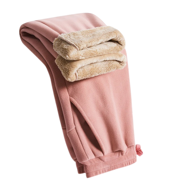 Dámské tepláky s kožíškem uvnitř na tkaničku Polyester Spandex Jednobarevné, pohodlné, teplé, vhodné na zimu růžová M