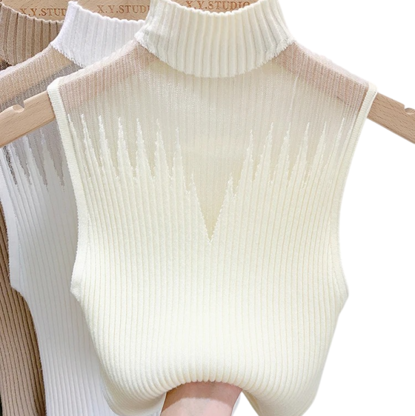 Dámske tielko Univerzálna veľkosť Jednofarebné Široké ramienka Výstrih do O Rolák Polopriehľadné na hrudi Polyester bavlna béžová