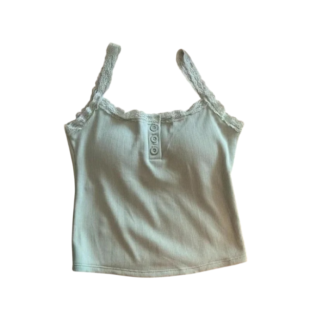 Dámské tílko Crop top Univerzální velikost Jednobarevné s krajkou a knoflíky Tenká ramínka Výstřih do O Polyester viskóza zelená
