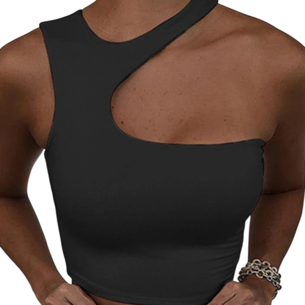 Dámské tílko jednobarevné Asymetrické Crop top Výstřih do O Široká ramínka Polyester bavlna moderní letní top černá XS