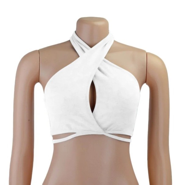 Dámské tílko jednobarevné Crop top Výstřih do O Široká ramínka kolem krku Průřez na hrudníku Polyester spandex bílá L