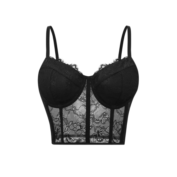 Dámské tílko Jednobarevné s krajkami Poloprůhledné provedení Tenká ramínka Výstřih do V Materiál polyester spandex Elegantní top černá S