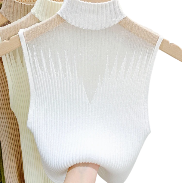 Dámské tílko Univerzální velikost Jednobarevné Široká ramínka Výstřih do O Rolák Poloprůhledné na hrudi Polyester bavlna bílá