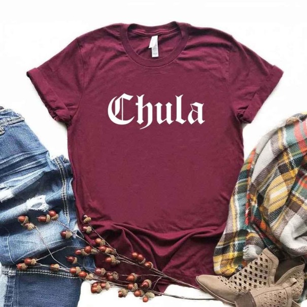 Dámské tričko s potiskem chula vínová L
