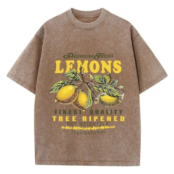 Dámské tričko s potiskem citronů Oversize styl Vintage nápis Premium Fresh Pohodlný střih Streetwear Tričko s krátkým rukávem hnědá XS