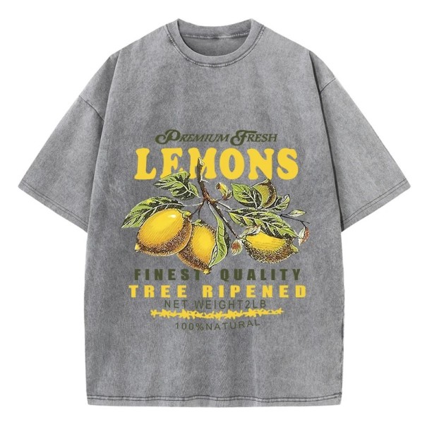 Dámské tričko s potiskem citronů Oversize styl Vintage nápis Premium Fresh Pohodlný střih Streetwear Tričko s krátkým rukávem šedá S