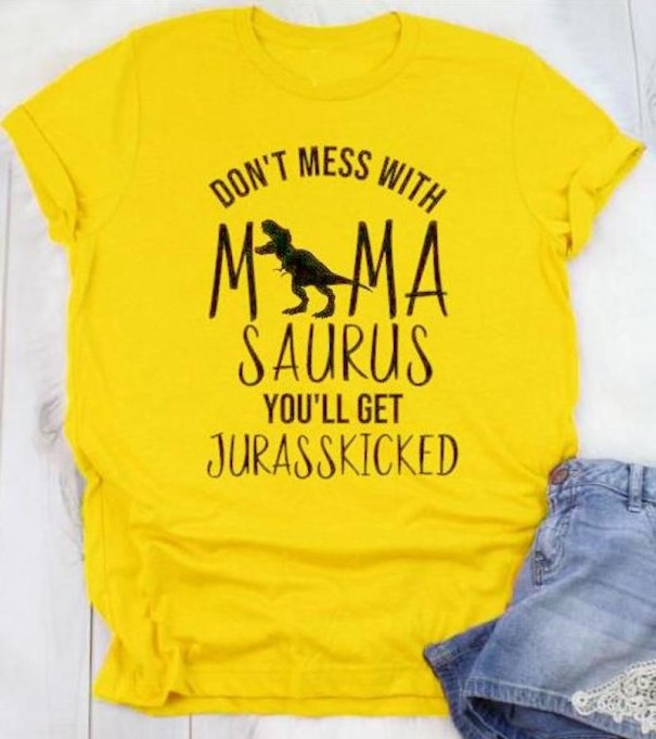 Dámské tričko s potiskem dinosaura B252 žlutá XXL