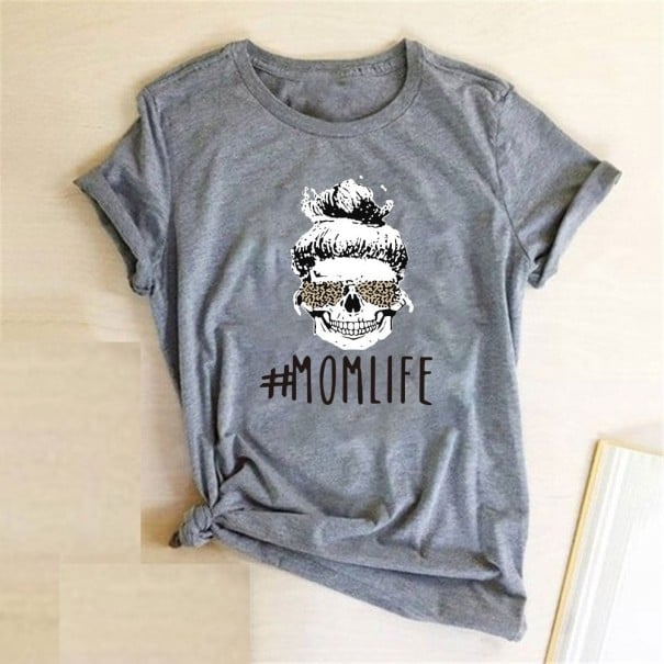 Dámské tričko s potiskem mom life B335 šedá L