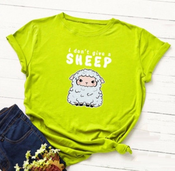 Dámské tričko s potiskem ovce neonová zelená XL
