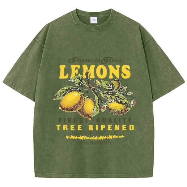 Dámske tričko s potlačou citrónov Oversize štýl Vintage nápis Premium Fresh Pohodlný strih Streetwear Tričko s krátkym rukávom zelená XL
