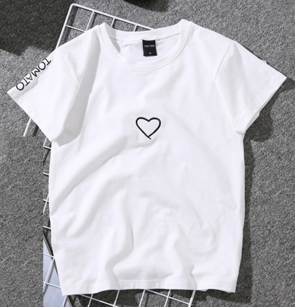 Dámske tričko s potlačou srdca B389 biela XS