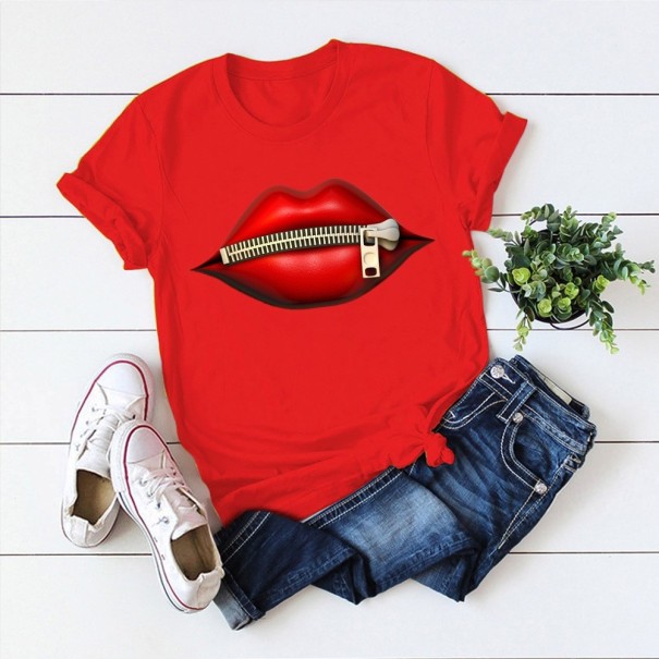Dámske tričko s vtipnou potlačou pusy červená XXL