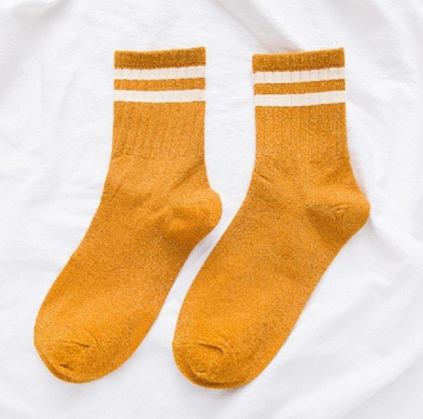 Dámské třpytivé ponožky s proužky žlutá